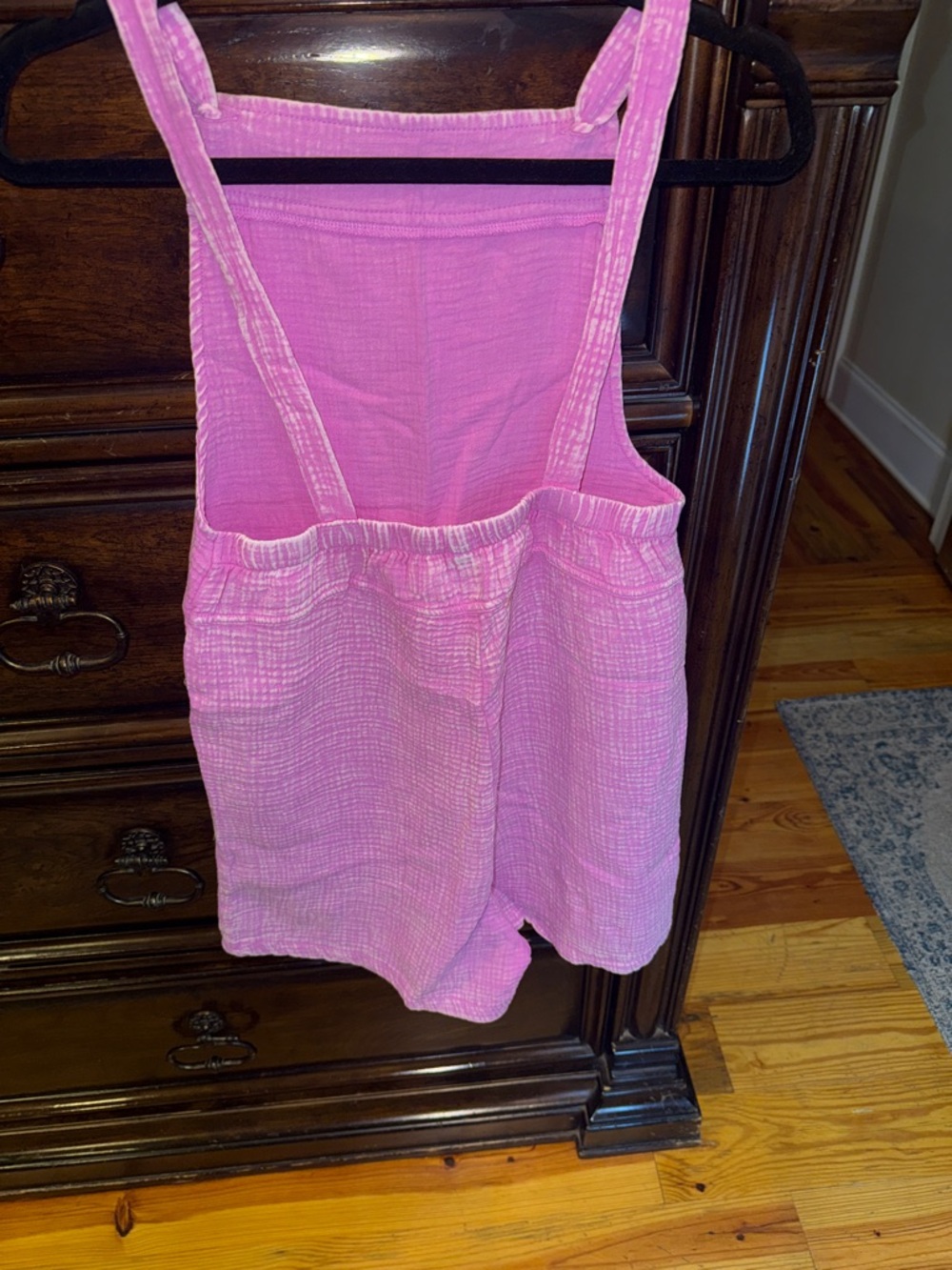 Zenana Outfitters Pink Gauze Overalls Romper with Pockets - Picture 3 of 4